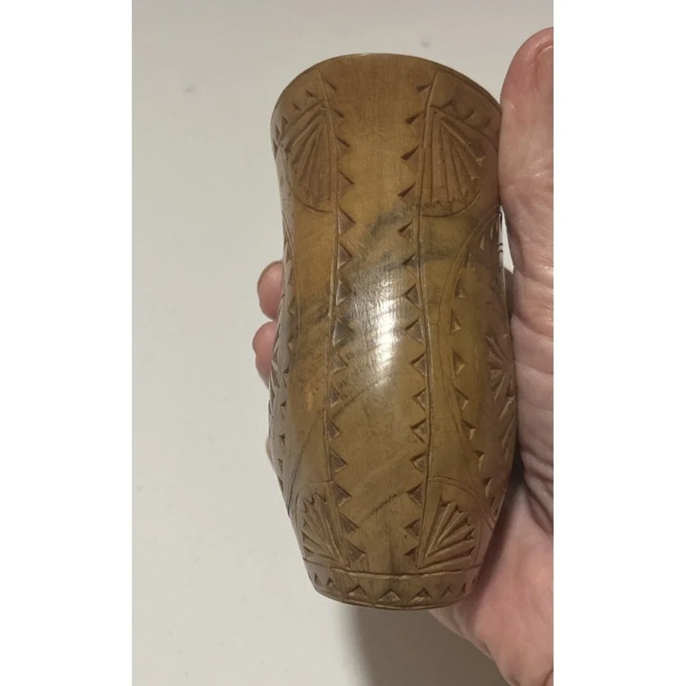 antique balkan yugoslavia vase wood engraved flowers . home decor